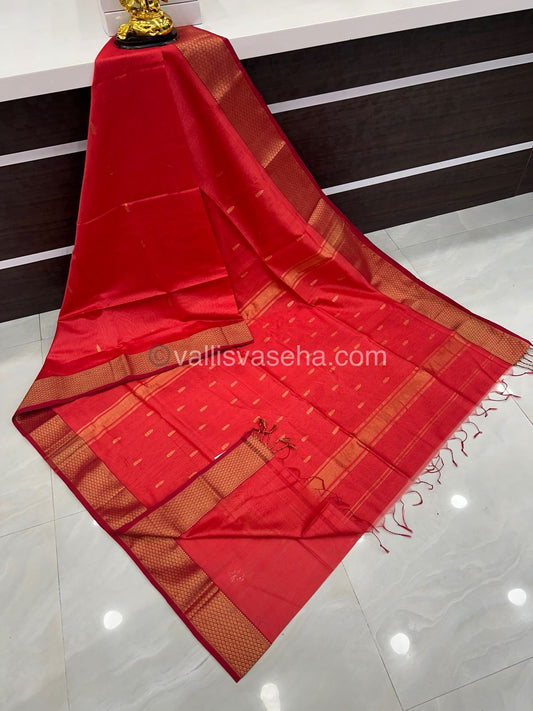 Pure Maheshwari Silk Cotton Saree -  Peach Color - VVMSC003
