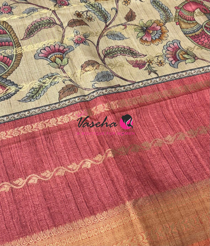 Semi Art Silk Saree - Pink & Orange Shade - VVSAT003