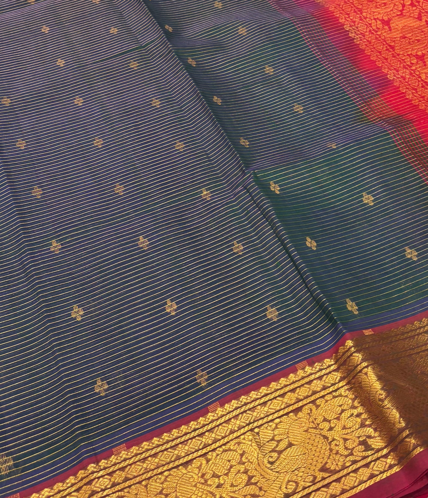 Pure Silk Cotton Sarees - Vairavoosi Lines - Green With Red Shade - VVPSC006