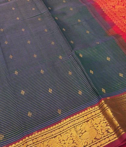 Pure Silk Cotton Sarees - Vairavoosi Lines - Green With Red Shade - VVPSC006