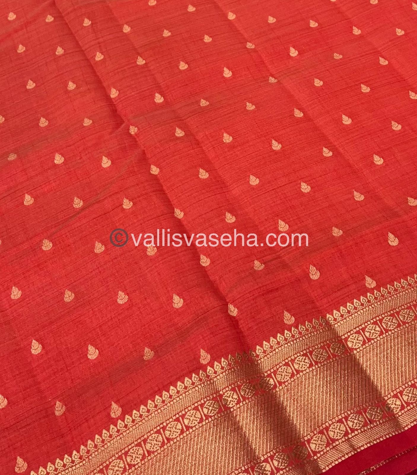 Semi Tussar Silk - Grand Pallu Red  Shade - VVSTS023