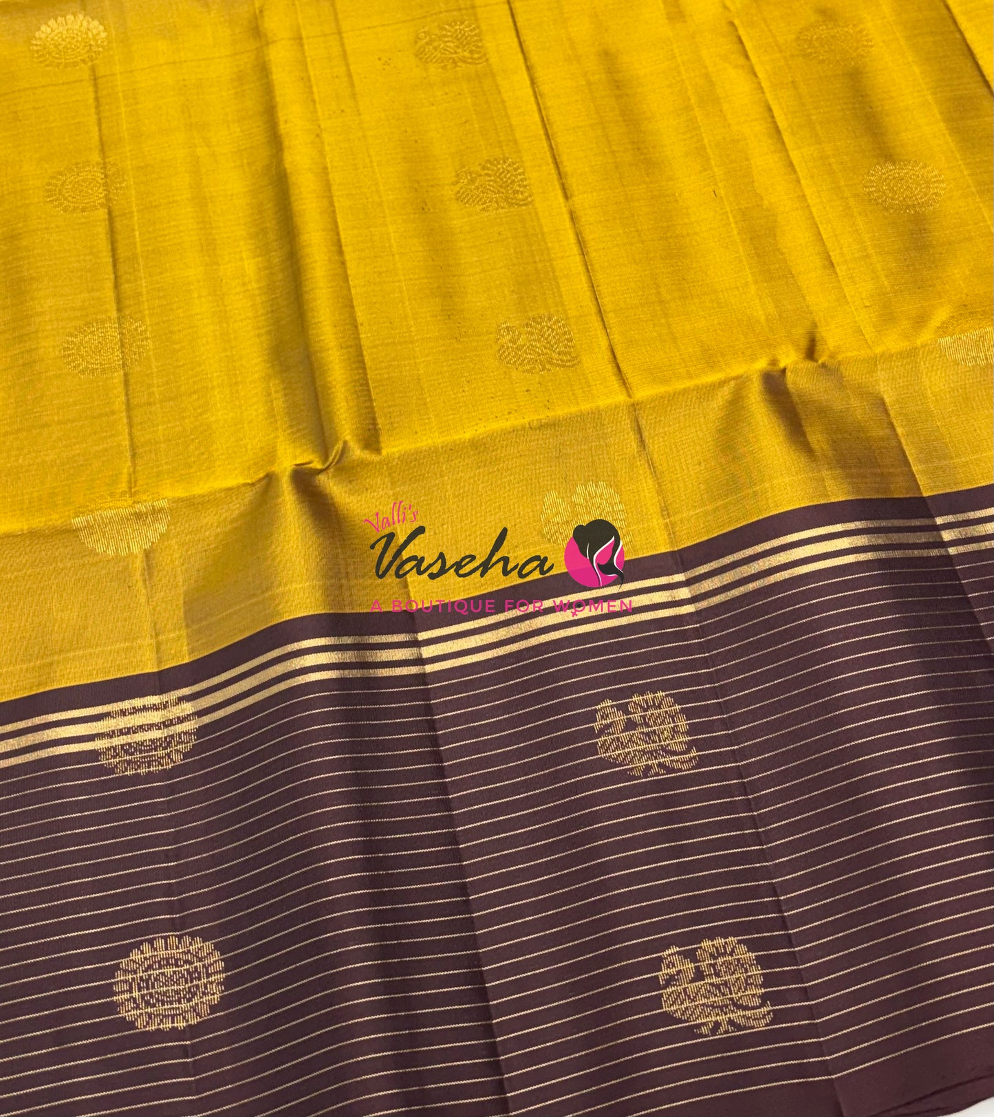 Pure Soft Silk Saree - Yellow with Brown - VVPSS071