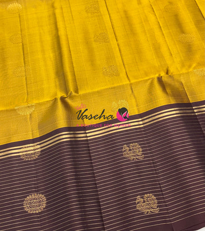 Pure Soft Silk Saree - Yellow with Brown - VVPSS071