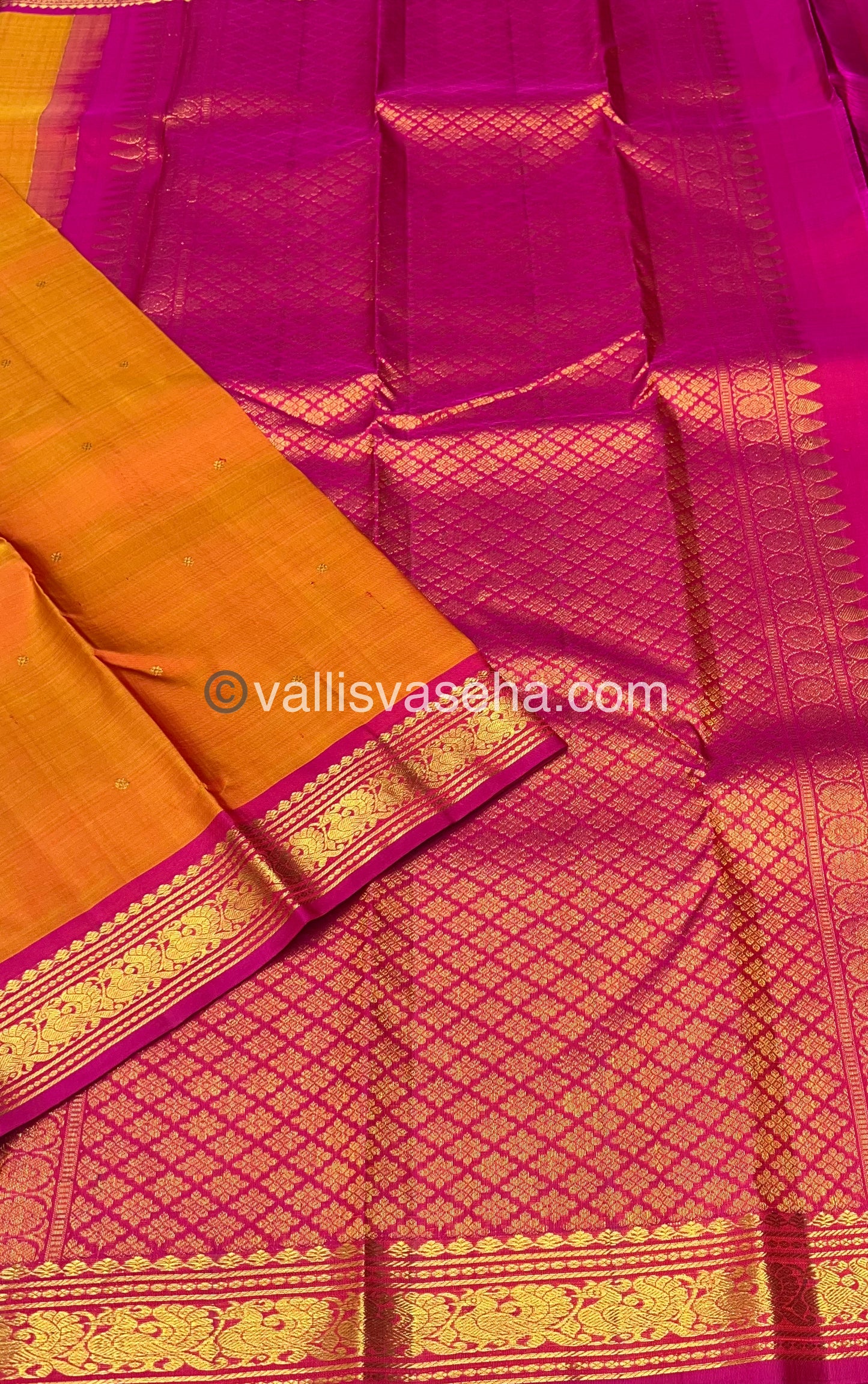 Pure Kanchipuram Silk Saree - Orange & Pink Shade  - VVPS022