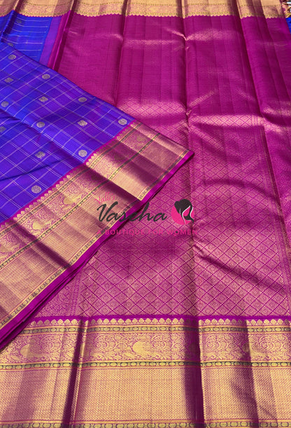 Pure Vintage Korvai Kanchipuram Silk Saree - Purple With Pink - VVPS064