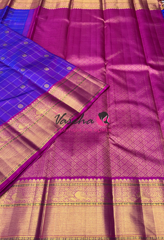 Pure Vintage Korvai Kanchipuram Silk Saree - Purple With Pink - VVPS064