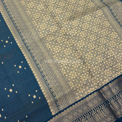 Semi Tussar Silk - Grand Pallu  - Ramar Blue Shade - VVSTS031