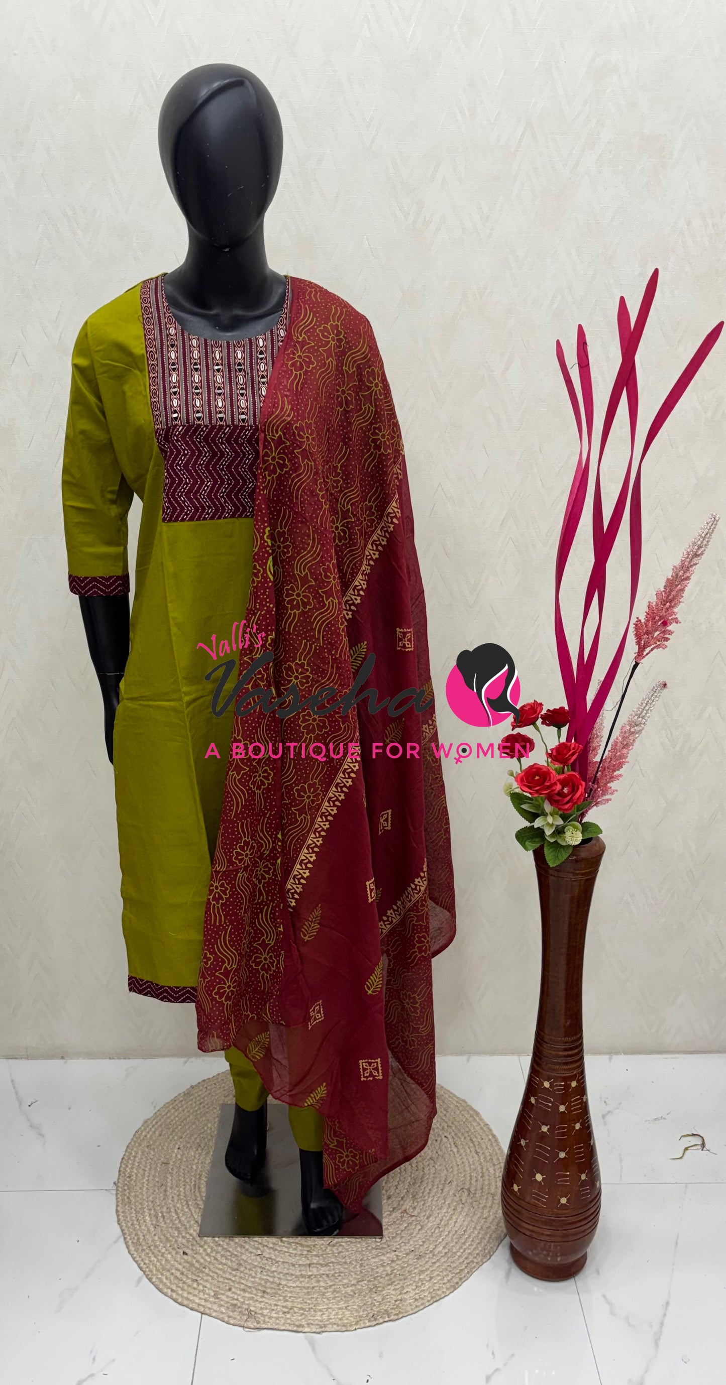 Ready Made - Salwar, Kameez & Duppatta(3pc)- Ajrakh Cotton Set - VVRMS022