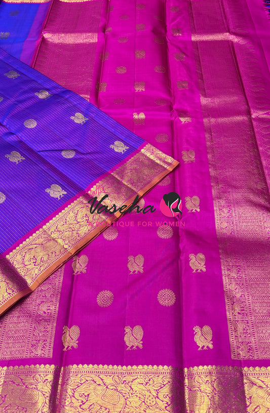 Pure Kanchipuram Silk Saree - Vairavoosi Design  - Purple & Pink Combo - VVPS059