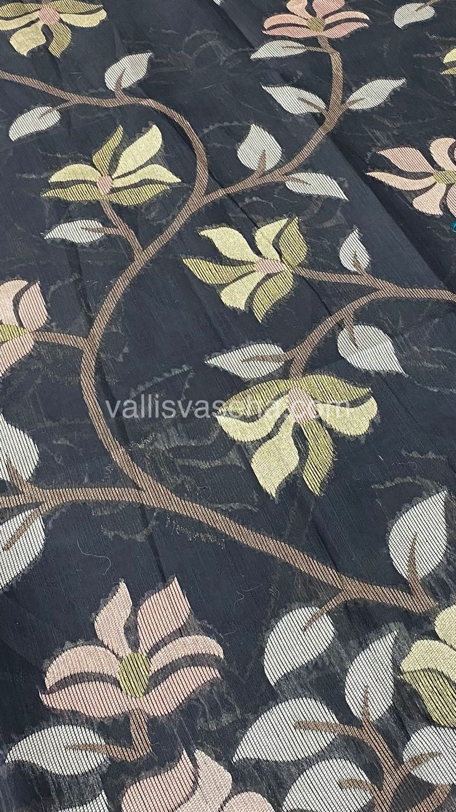 Semi Raw Silk with Jamdhani Design Weaving  - Black Shade - VVRS001