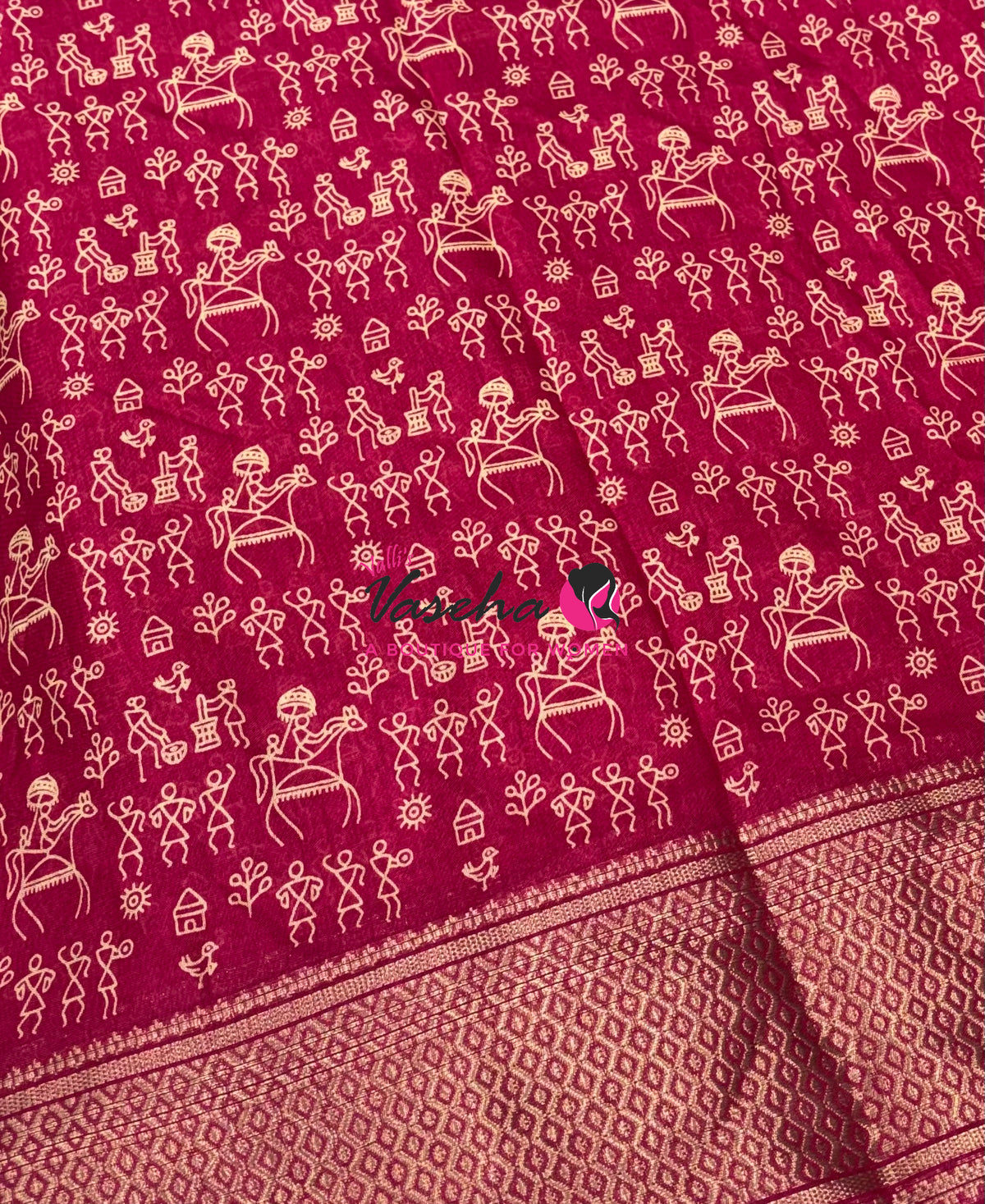 Semi Binny Silk - Varli Design - Pink Blue Shade  - VVSBS010