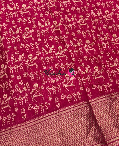 Semi Binny Silk - Varli Design - Pink Blue Shade  - VVSBS010