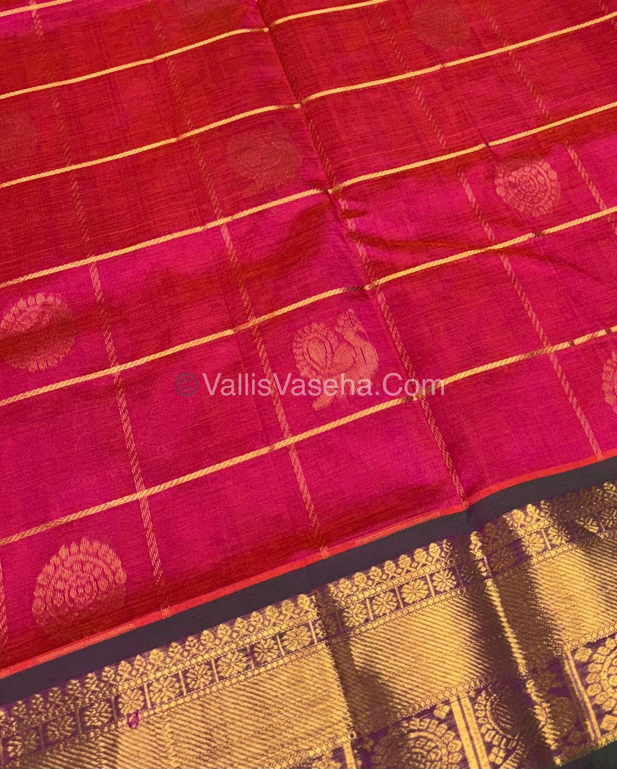 Pure Silk Cotton Saree - Mayil & Chakkaram Design -  Pink With Green Shade - VVMC001