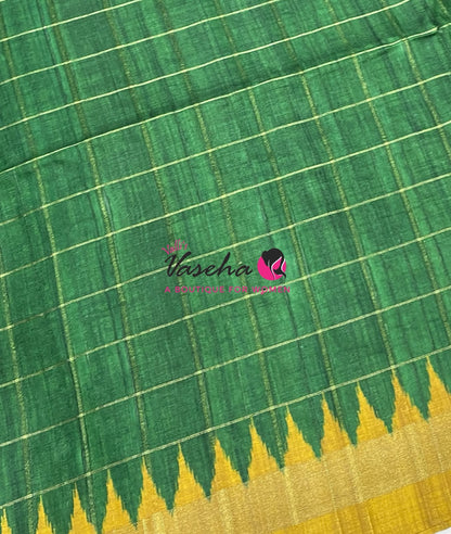 Semi Art Tussar Silk  / Art Silk - Green  & Yellow - VVATS008