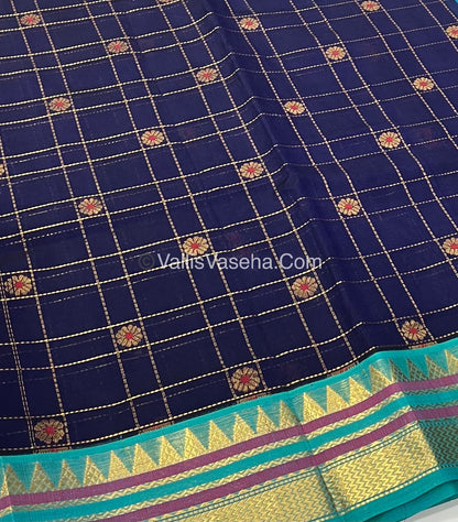 Pure Korvai Silk Cotton Saree - Blue With Blue - VVKSC020