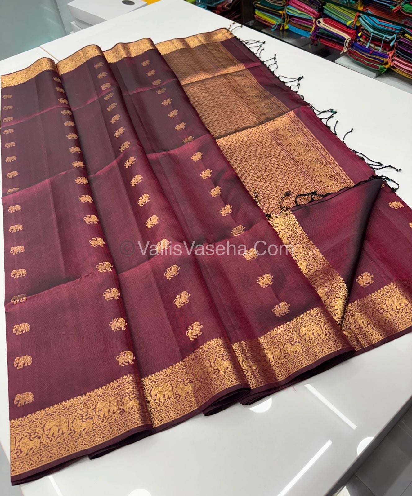 Pure Soft Silk Saree - Kanchi Border -  Maroon Shade - VVPSS046