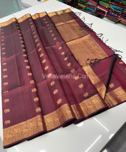 Pure Soft Silk Saree - Kanchi Border -  Maroon Shade - VVPSS046