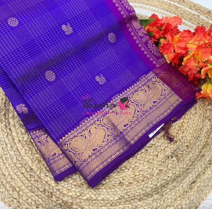 Pure Silk Cotton Saree - Vairavoosi checks - Mayil & Chakkaram - Violetish Blue With Purple - VVMCV001