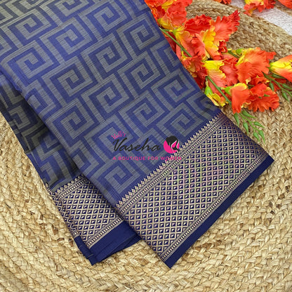 Semi Tussar Silk Saree | Navy Blue Shade |VVSTS058