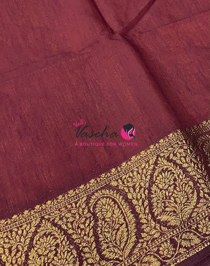 Semi Jute Silk Saree - Mango Yellow With Maroon Shade- VVSJS001