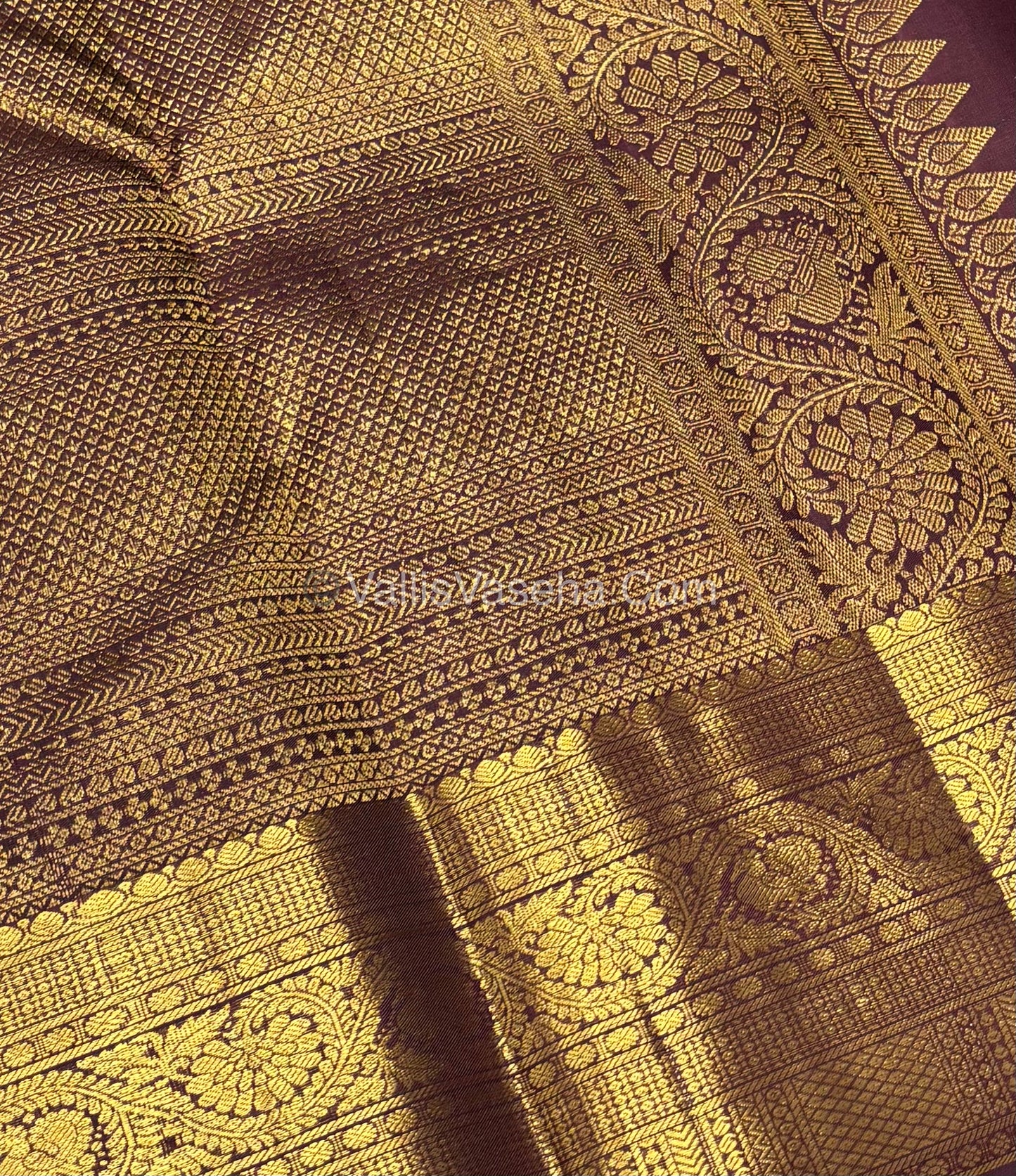 Pure Kanchipuram Silk Saree - Vaira Voosi design - Rust Orange & Wine Brown Shade - VVPS022