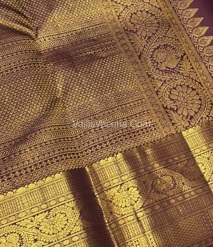 Pure Kanchipuram Silk Saree - Vaira Voosi design - Rust Orange & Wine Brown Shade - VVPS022