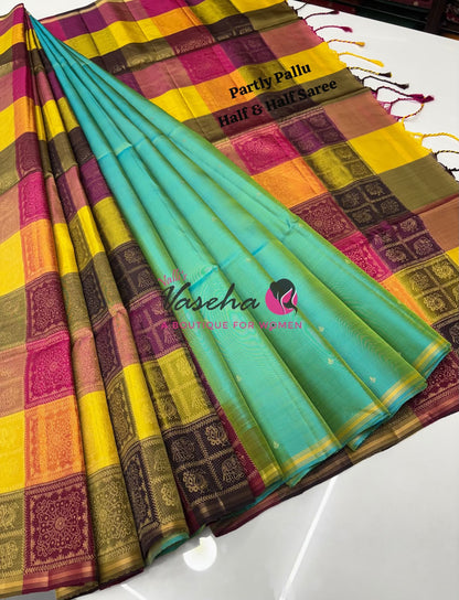 Pure Soft Silk Saree - Partly Pallu - 
Half & Half Saree - VVPSS088