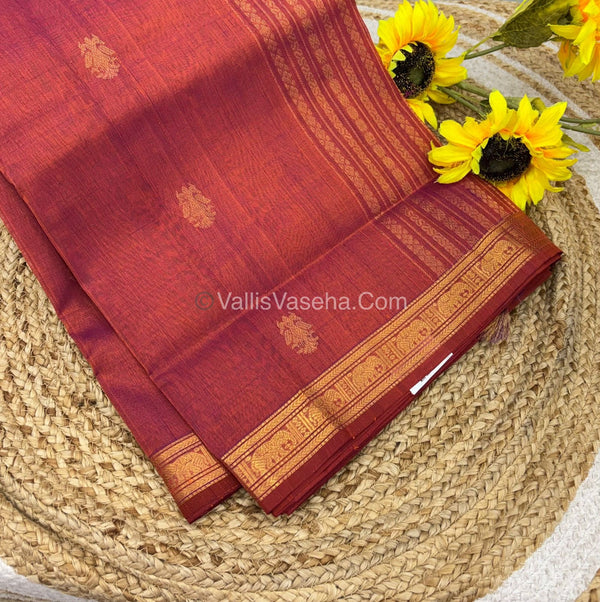 Pure Silk Cotton Saree - Retta Mayil Design - Dual Tone Rust Orange Shade - VVRMS001
