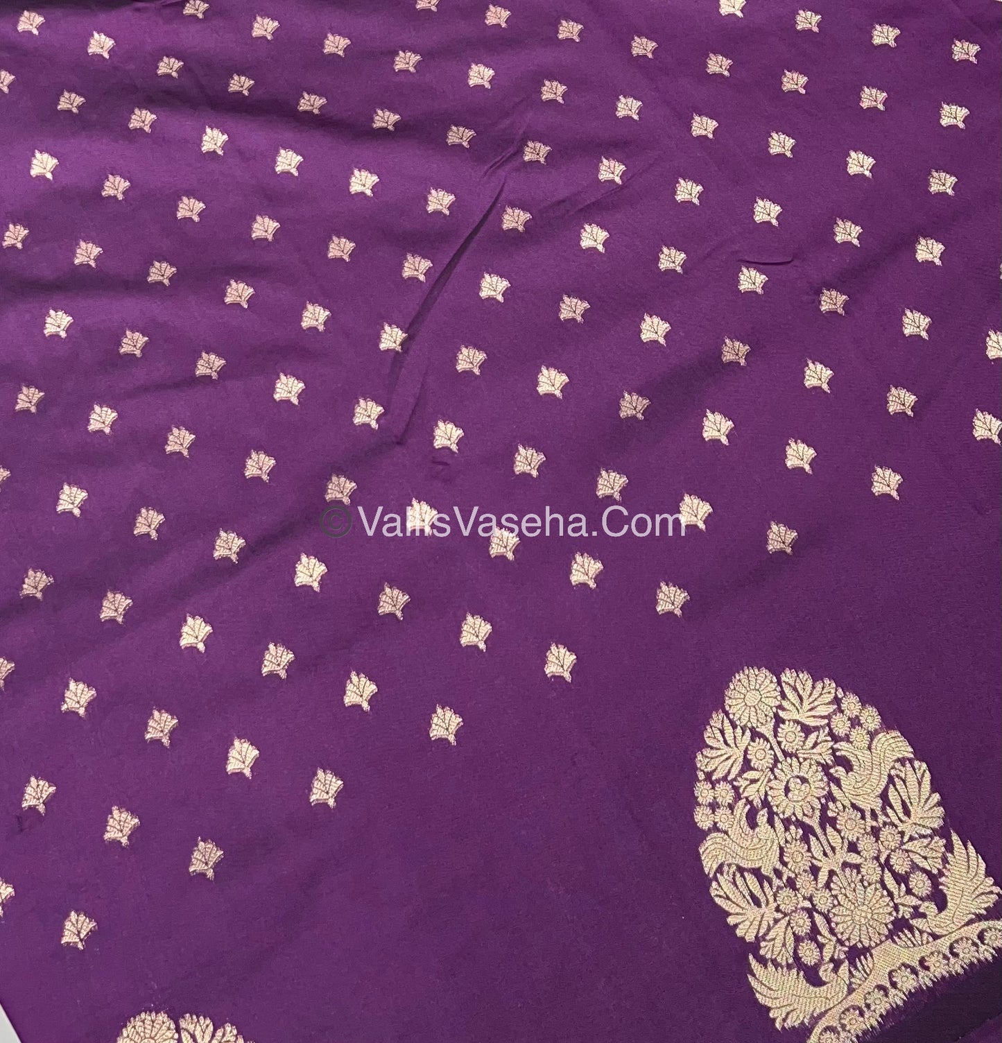 Semi Soft Silk - Tree With Double Birds Butta Border - Dark Purple Shade -VVSSS011