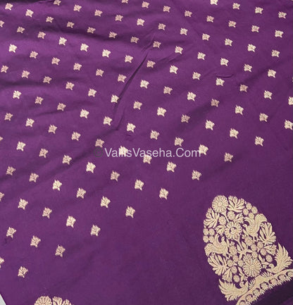 Semi Soft Silk - Tree With Double Birds Butta Border - Dark Purple Shade -VVSSS011