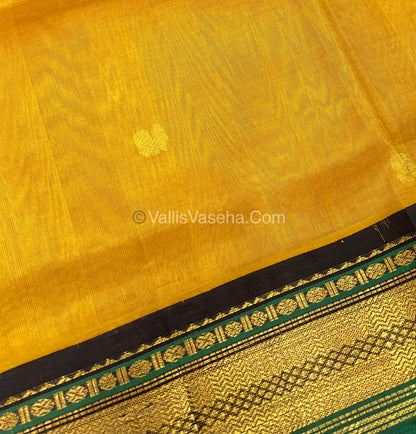 Pure Korvai Silk Cotton Saree - Mustard Yellow with Black - VVKSC004