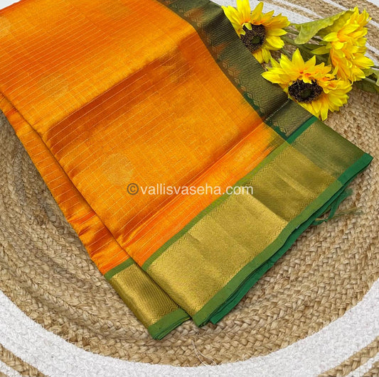 Pure Silk Cotton Saree - Mayil & Chakkaram Design - Yellow with Blue Combo - VVMC002