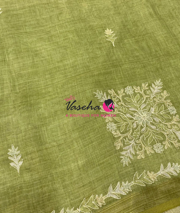 Linen Tissue Saree -  Green Shade - VVLTS005