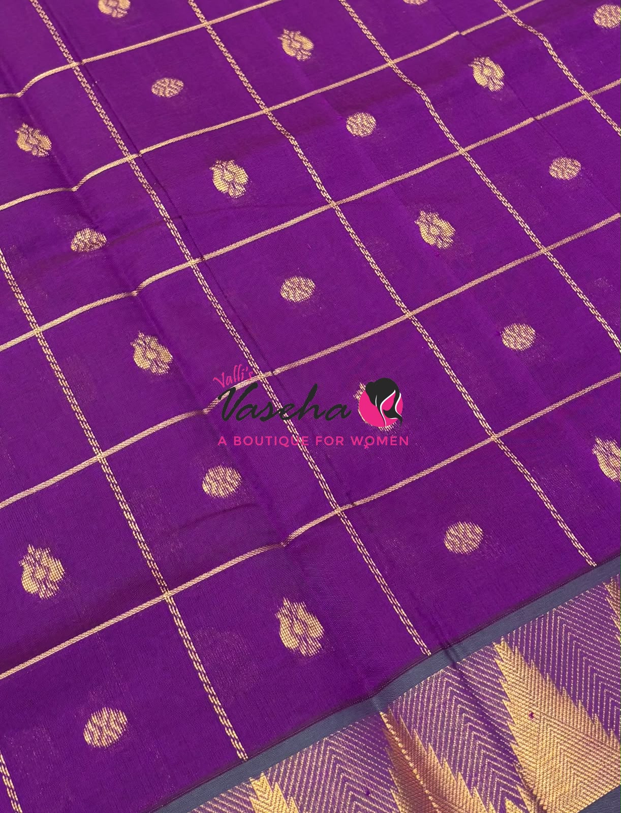 Semi Silk Cotton Saree - Checked Pattern with Butta  - VVSSC012