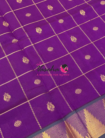 Semi Silk Cotton Saree - Checked Pattern with Butta  - VVSSC012