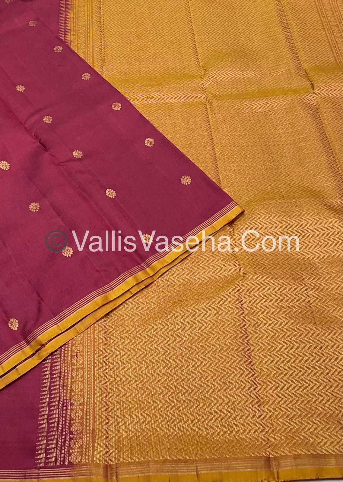 Pure Kanchipuram Silk Saree - Merun with Mustard( Venthayam Yellow) combo - VVPS006