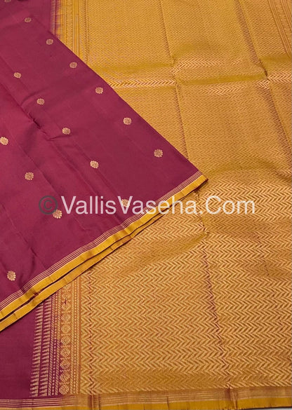 Pure Kanchipuram Silk Saree - Merun with Mustard( Venthayam Yellow) combo - VVPS006