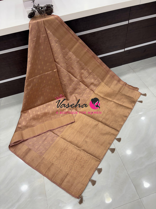 Semi Tussar Silk - Grand Pallu  - Chikku  Shade - VVSTS021