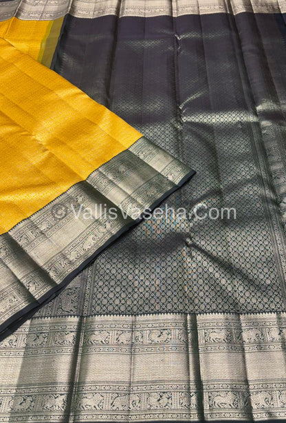 Pure Vintage Korvai Kanchipuram Bridal Silk Saree - Yellow & Green Combo - VVPS033