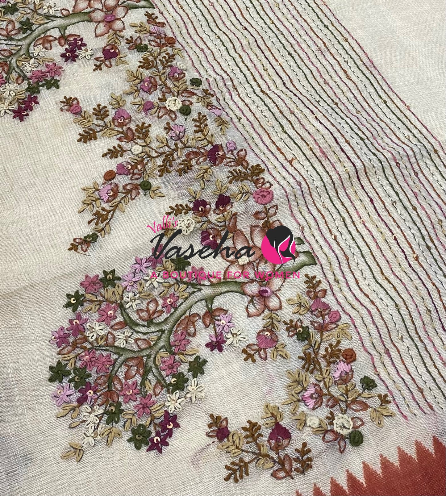 French Knot - Tissue Saree - Cream With Rust Orange Shade - VVLFN022