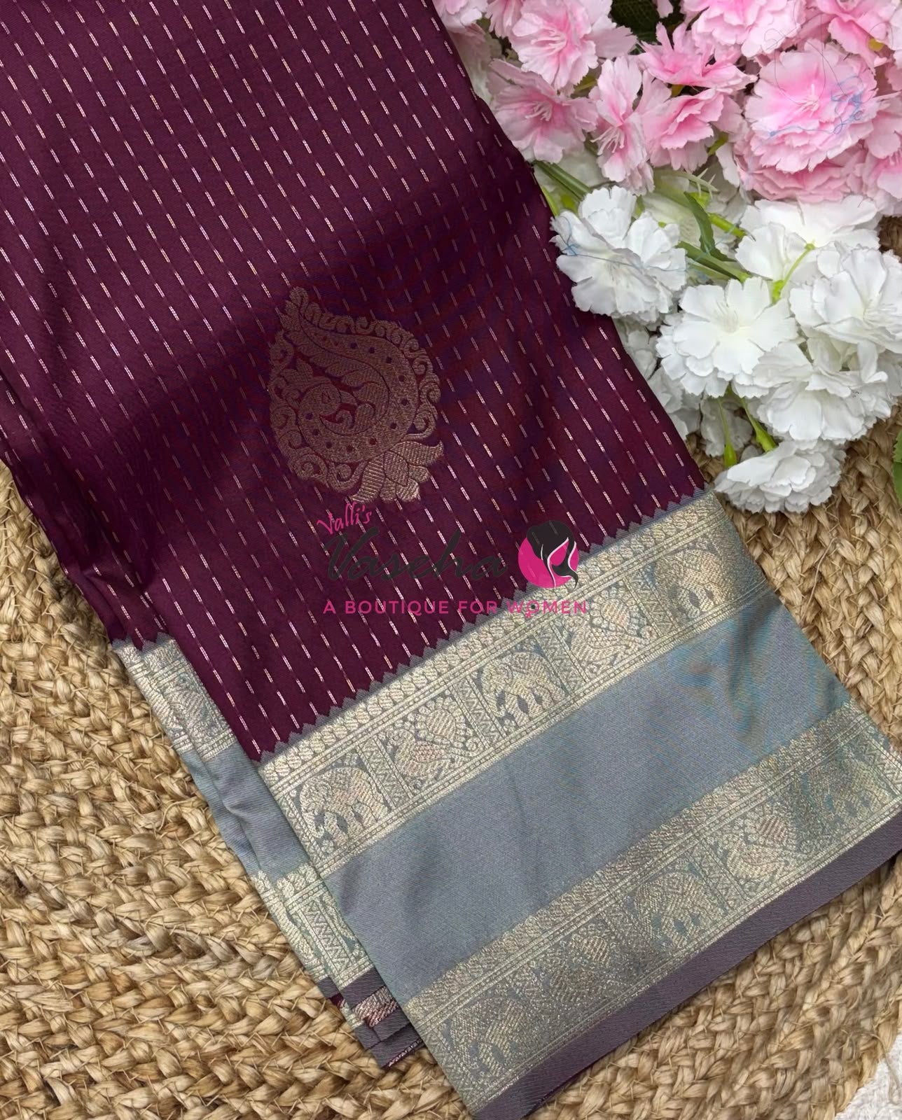 Semi Soft Silk - Wine With Grey- VVSSS036