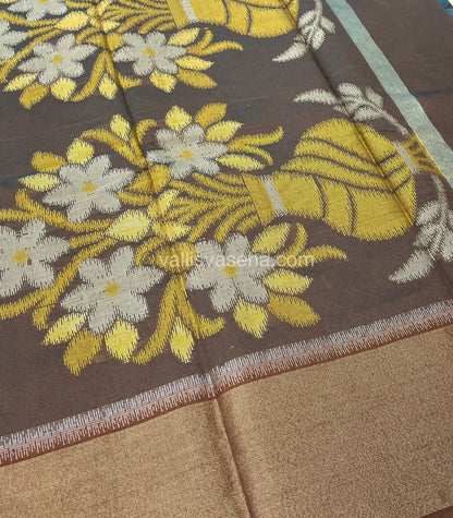 Banarasi Pochampally Weaving Semi Soft Cotton Saree - Blue with Brown - VVBPS001