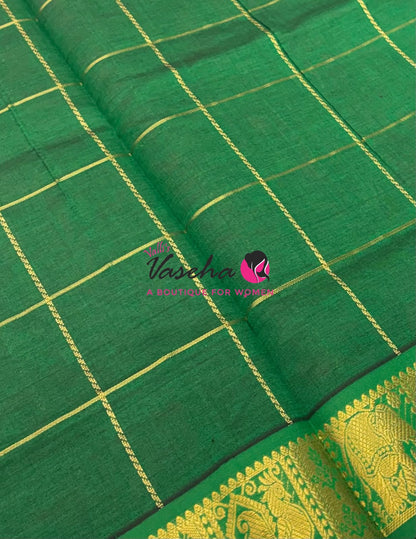 Semi Silk Cotton Saree - Checked Pattern with Butta  - VVSSC013