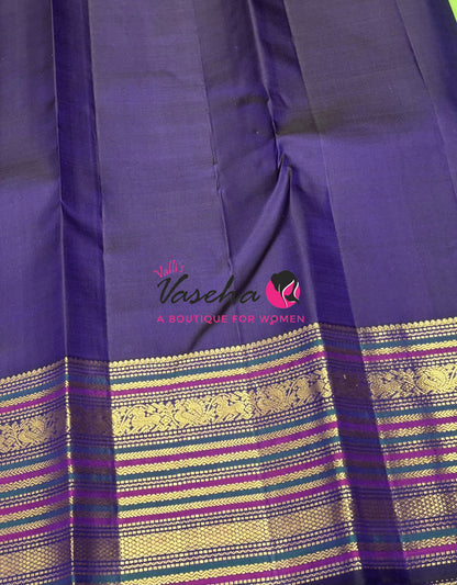 Pure Vintage Korvai Kanchipuram Silk Saree - Green With Blue - VVPS102
