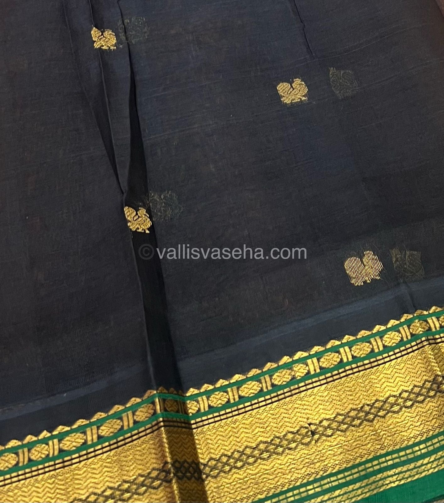Pure Korvai Silk Cotton Saree - Peach with Green & Black - VVKSC004