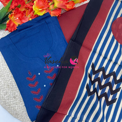 Unstitched Kota Material | Blue & Merun Shade | VVUSM070