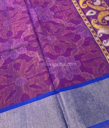 Banarasi Pochampally Weaving Semi Soft Cotton Saree - Pink with Blue - VVBPS001