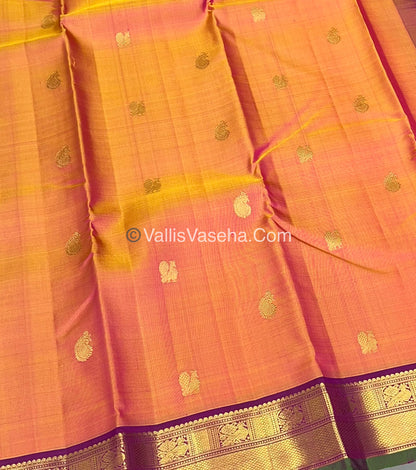 Pure Kanchipuram Silk Saree - Peach Gold & Purplish Pink Combo - VVPS014