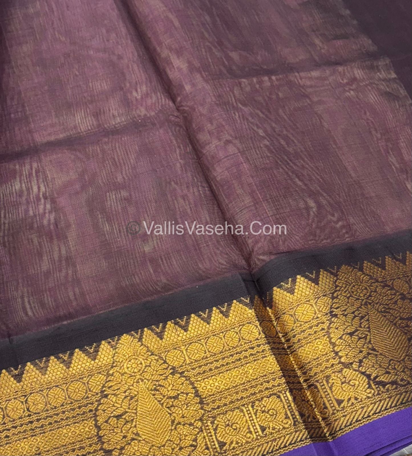 Pure Korvai Silk Cotton Saree - Pink with Brown - VVKSC019