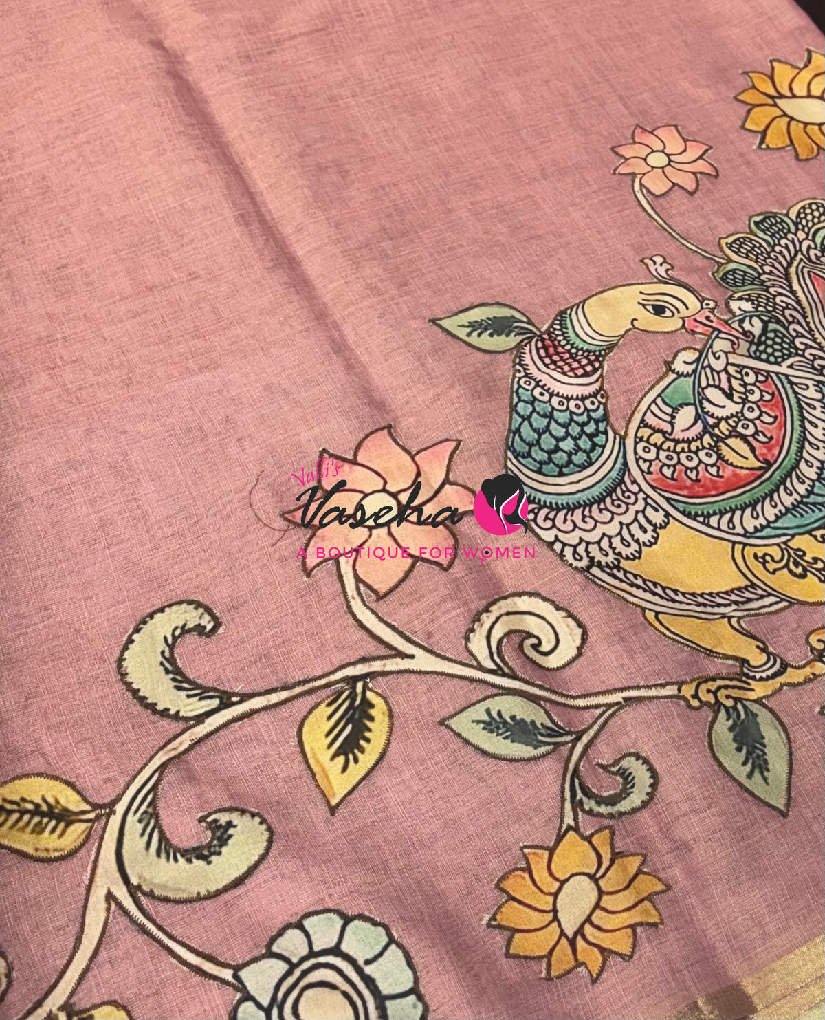 Linen Appliqué Work Saree - Pink  Shade - VVLAS001